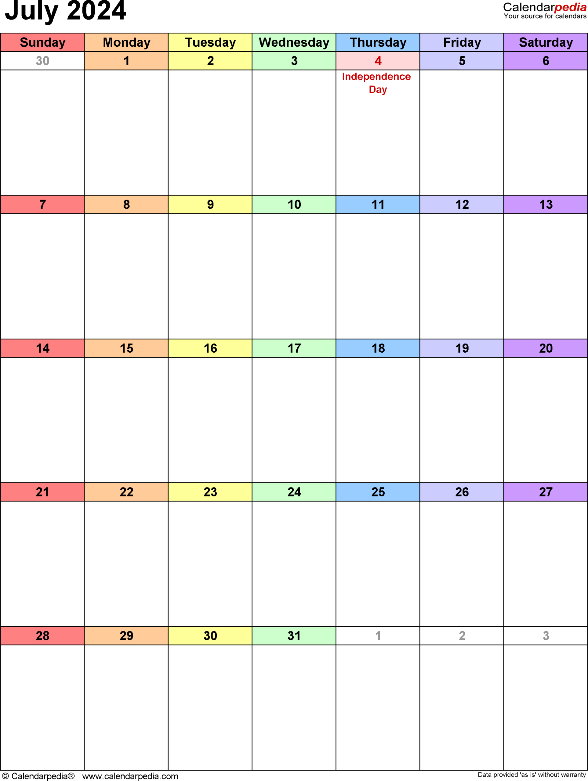July 2024 Calendar | Templates For Word, Excel And Pdf for July 2024 Calendar Portrait