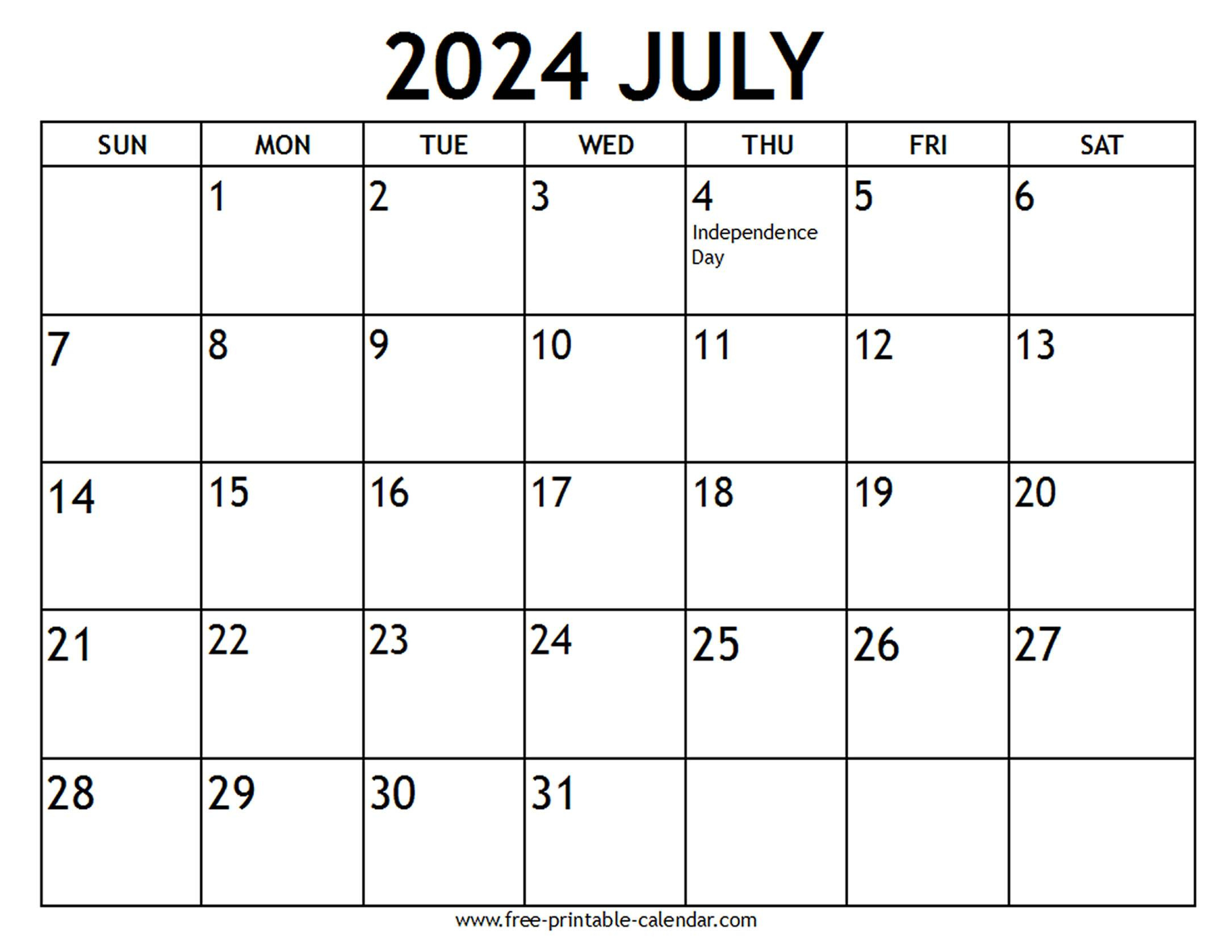 July 2024 Calendar Us Holidays - Free-Printable-Calendar with July 2024 Us Calendar