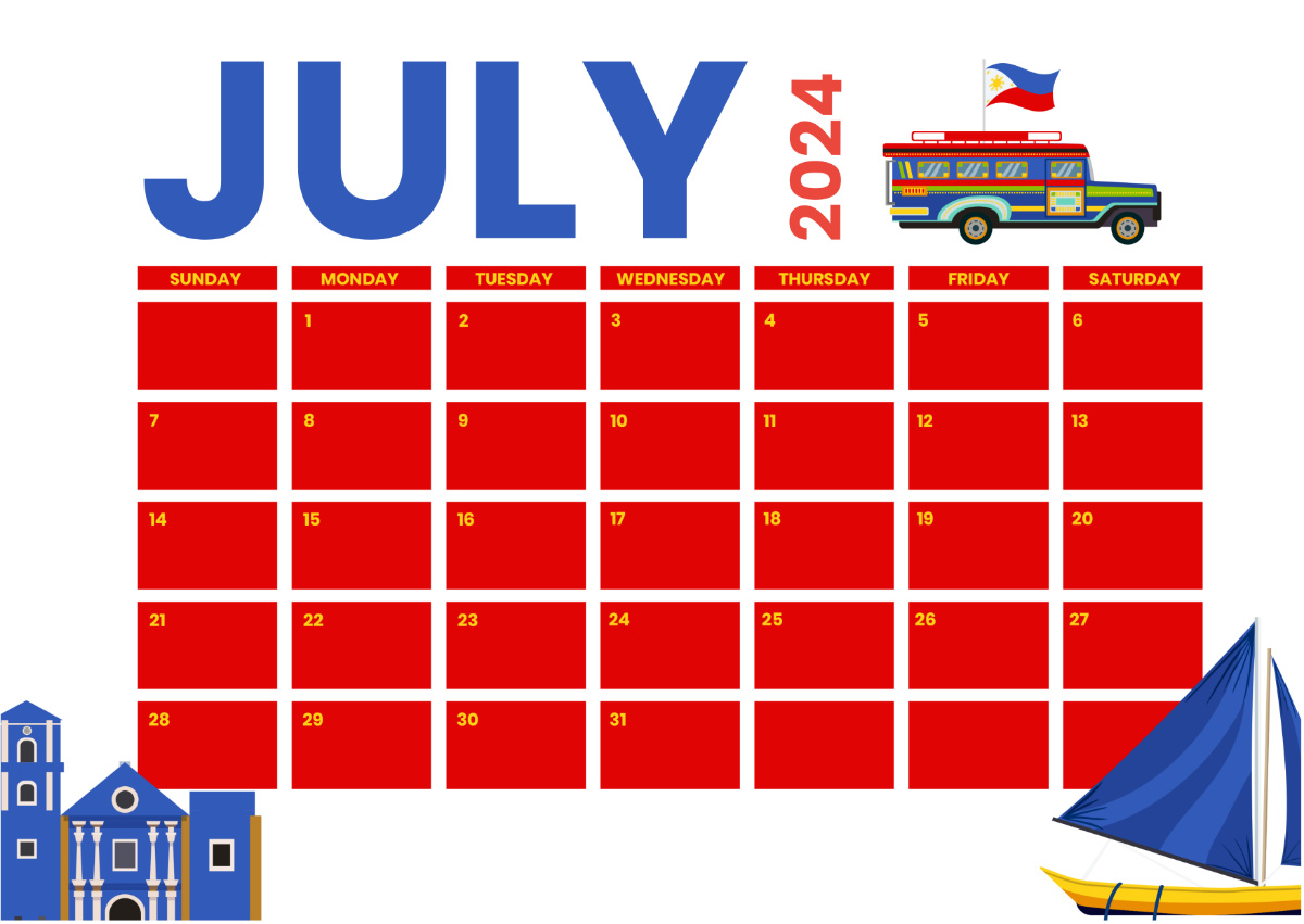 July 2024 Calendar With Holidays Philippines Template - Edit for Philippine Calendar July 2024