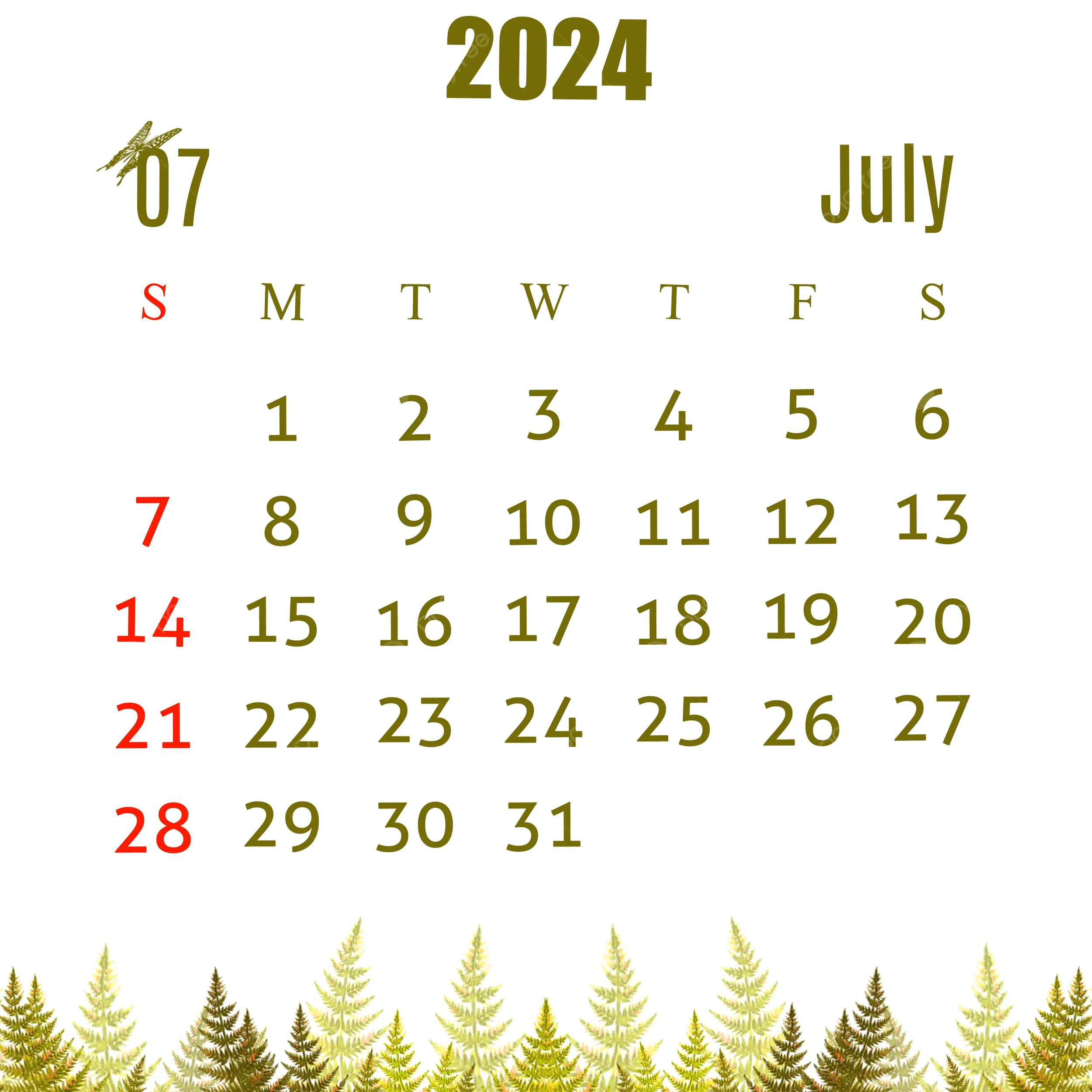 July 2024 Calendar Yellow Illustration Design Template Download On for Christmas in July Calendar 2024