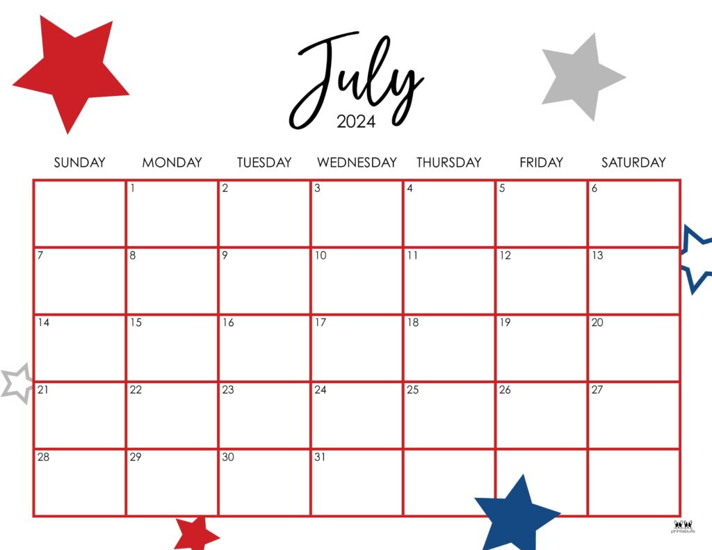 July 2024 Calendars - 50 Free Printables | Printabulls for Fun Calendar Days in July 2024