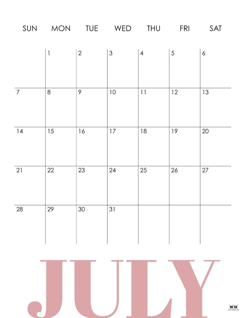 July 2024 Calendars - 50 Free Printables | Printabulls in July Calendar 2024 Vertical