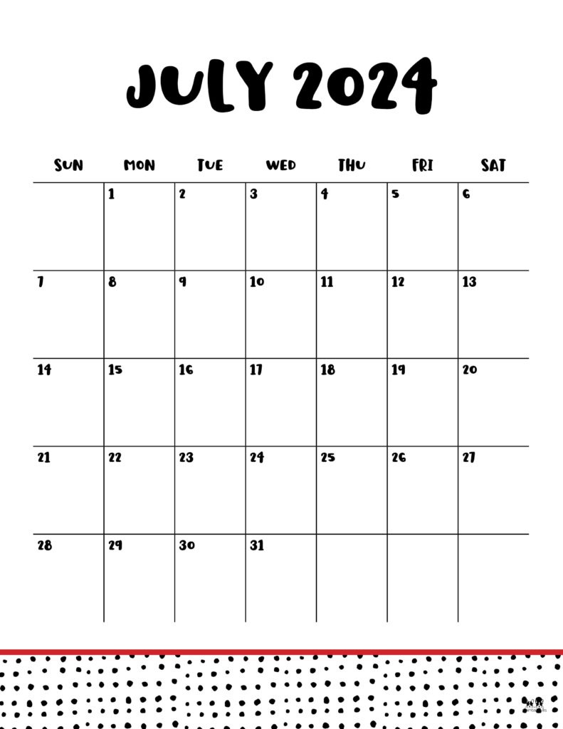 July 2024 Calendars - 50 Free Printables | Printabulls inside July 2024 Printable Calendar Portrait