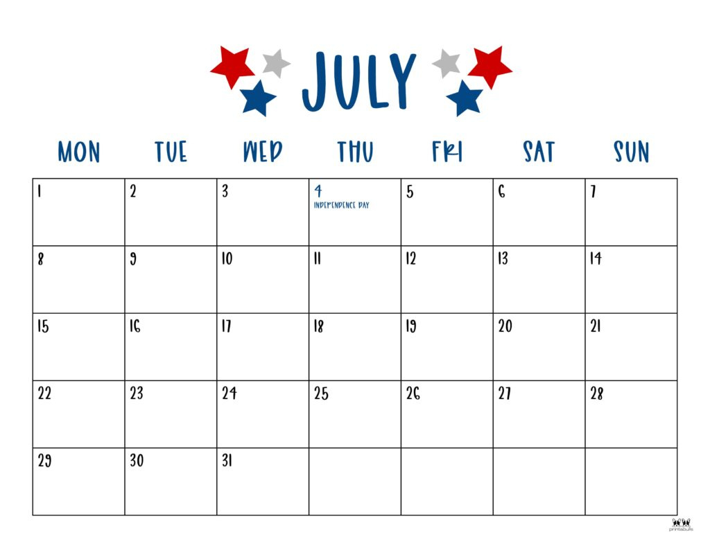 July 2024 Calendars - 50 Free Printables | Printabulls with July Calendar Free Print 2024