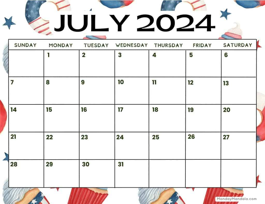 July 2024 Calendars (52 Free Pdf Printables) for Fourth of July 2024 Calendar