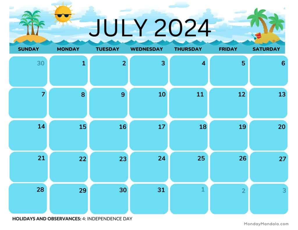 July 2024 Calendars (52 Free Pdf Printables) in July Summer Calendar 2024