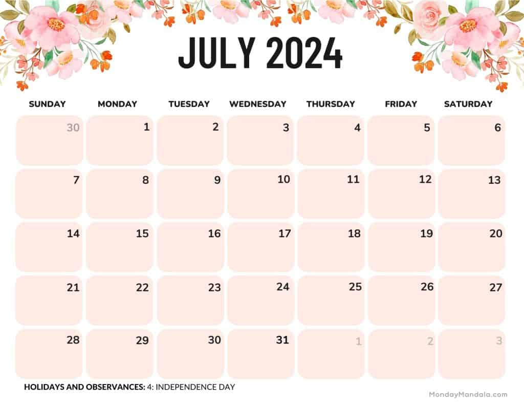 July 2024 Calendars (52 Free Pdf Printables) regarding Weather Calendar For July 2024