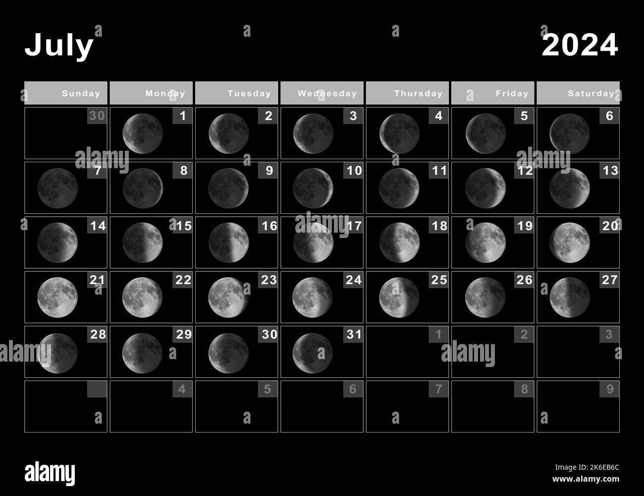 July 2024 Lunar Calendar, Moon Cycles, Moon Phases Stock Photo - Alamy regarding July 2024 Calendar With Moon Phases