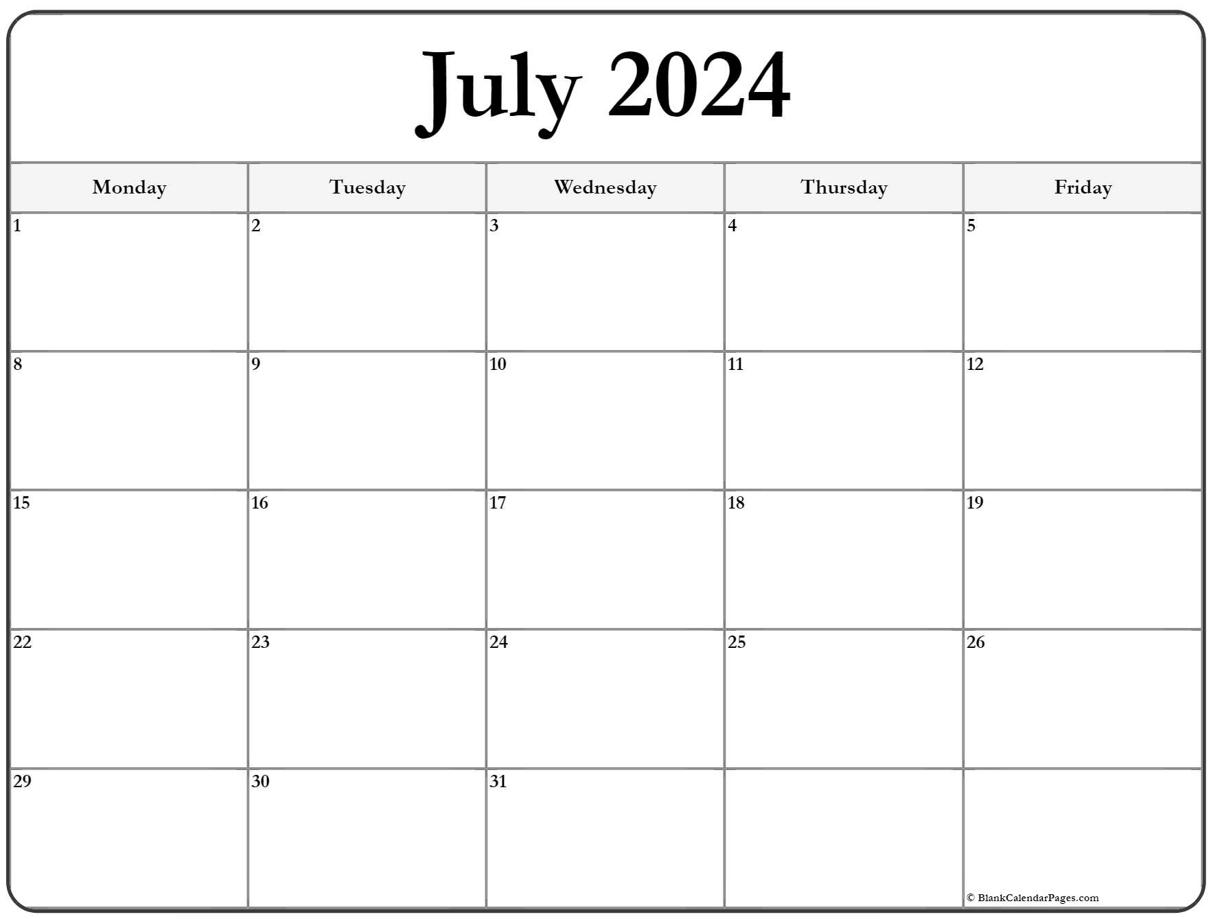 July 2024 Monday Calendar | Monday To Sunday intended for July 2024 Calendar Monday Start