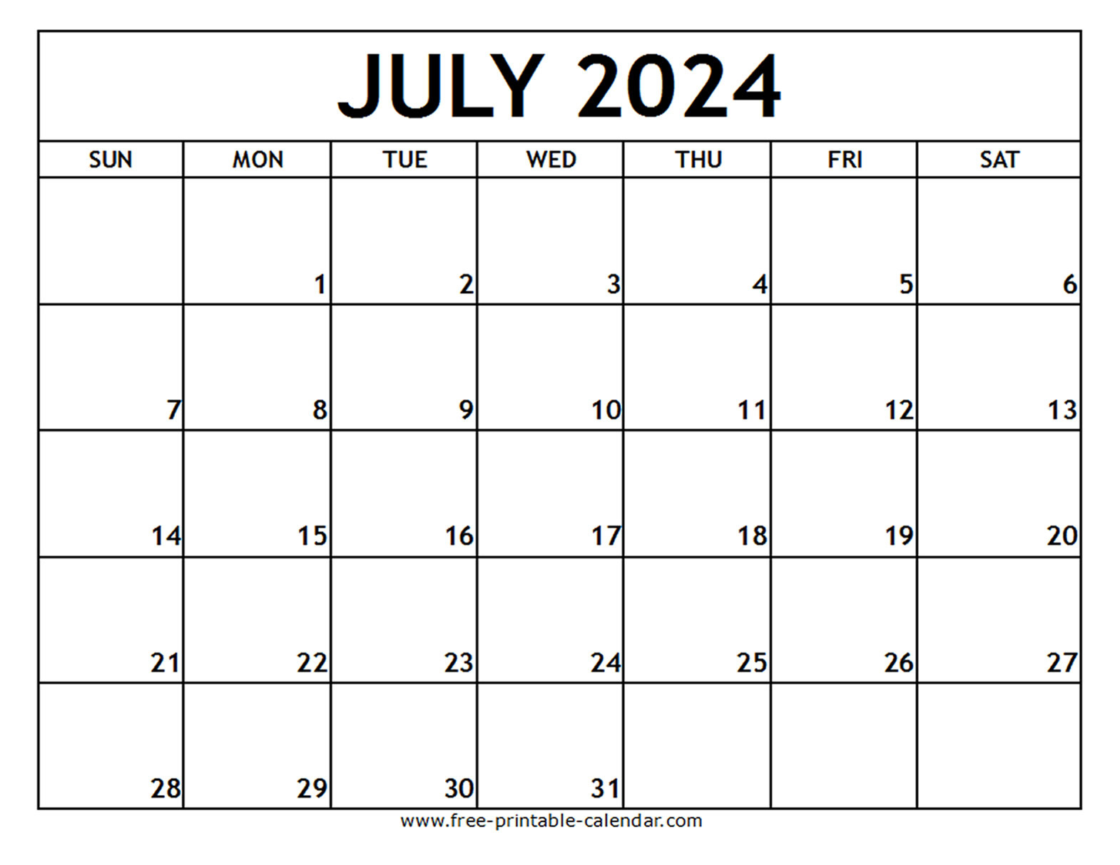 July 2024 Printable Calendar - Free-Printable-Calendar for Month of July Printable Calendar 2024