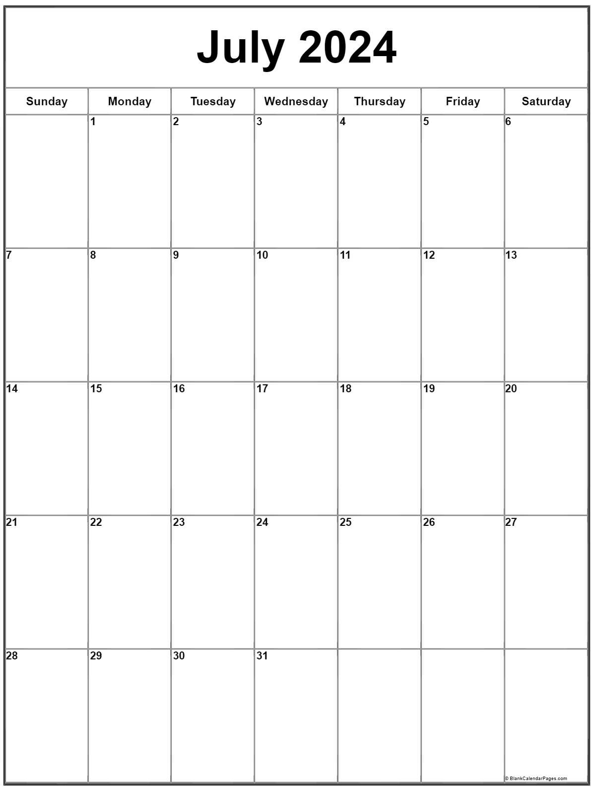 July 2024 Vertical Calendar | Portrait within July 2024 Portrait Calendar