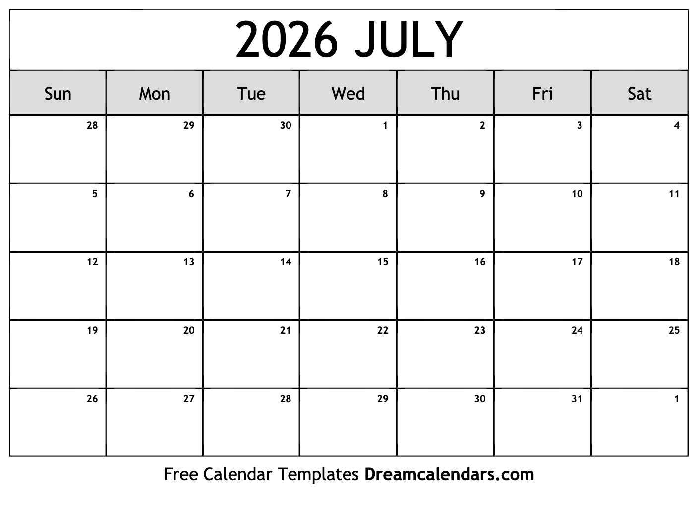 July 2026 Calendar - Free Printable With Holidays And Observances pertaining to Calendar For July 2026