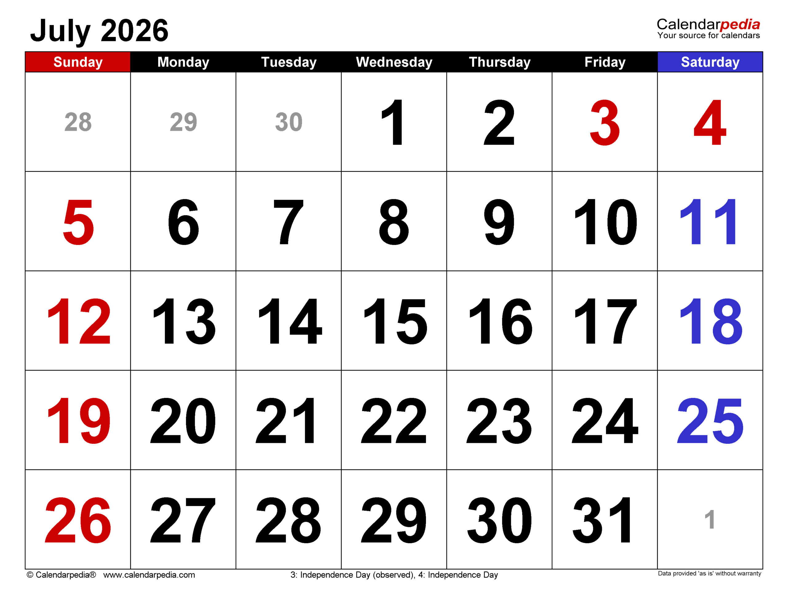 July 2026 Calendar | Templates For Word, Excel And Pdf in Calendar For July 2026