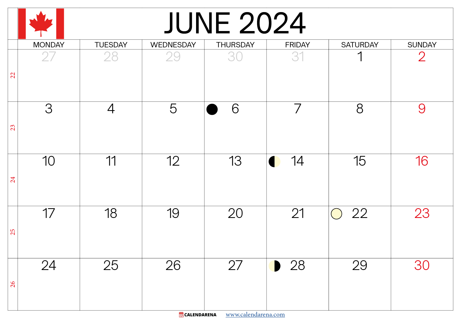 June 2024 Calendar Printable Canada In 2024 | Calendar Printables with regard to Free Printable Blank Calendar 2024 Canada