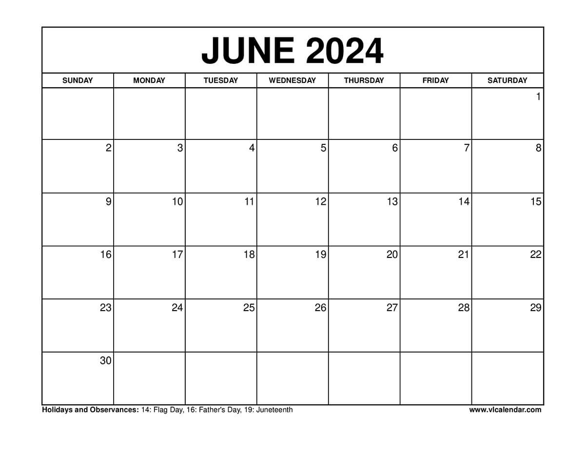 June 2024 Calendar Printable Templates With Holidays within Blank June July Calendar 2024