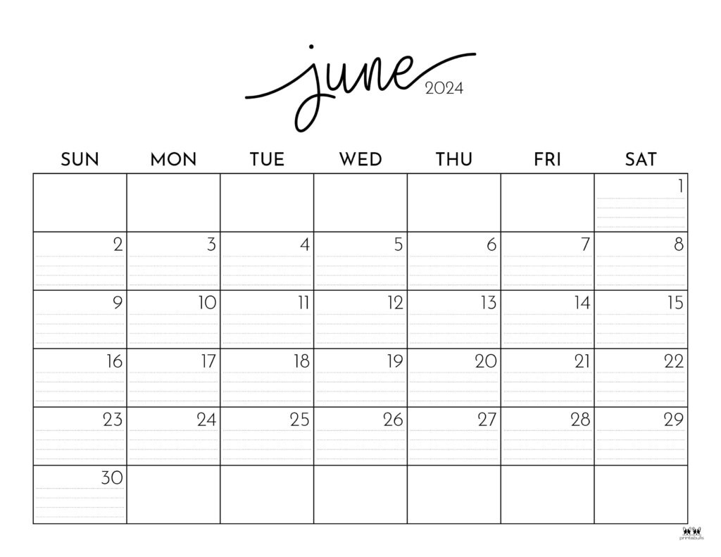 June 2024 Calendars - 50 Free Printables | Printabulls for Blank Calendar Template June July August 2024