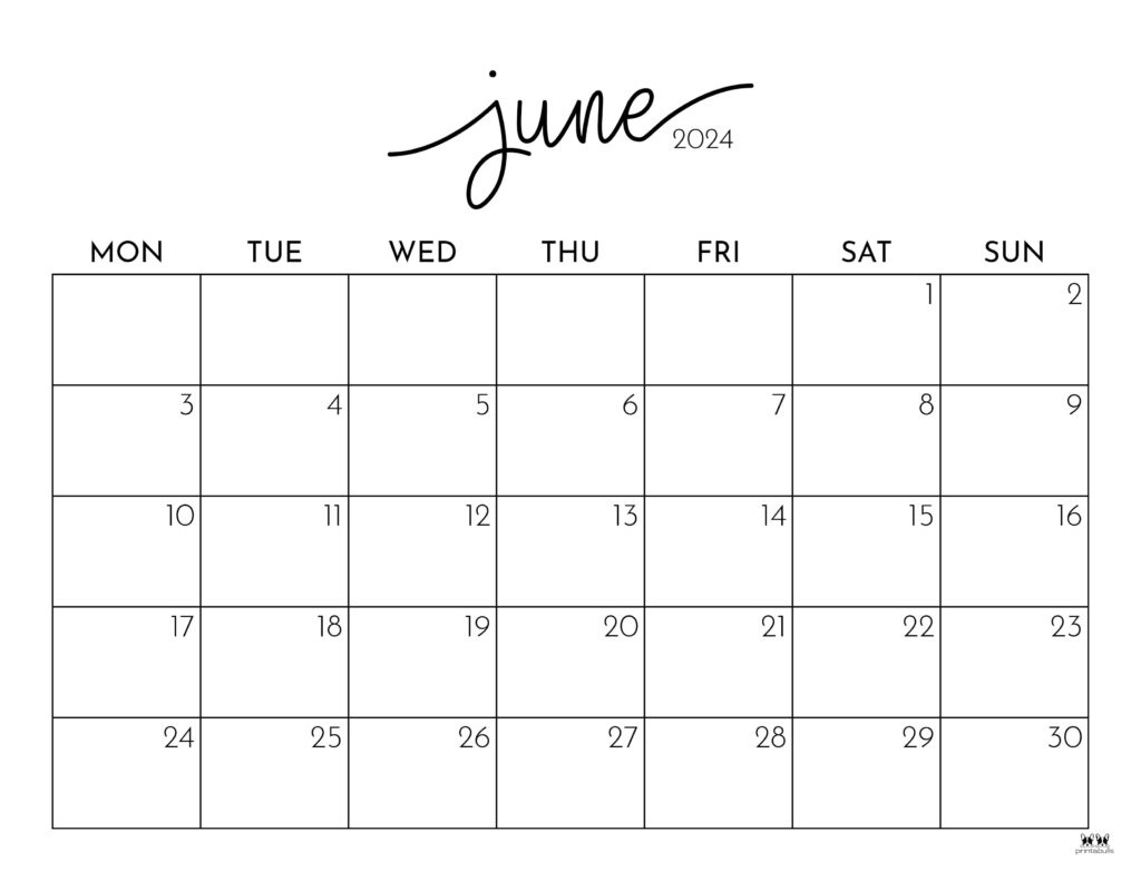 June 2024 Calendars - 50 Free Printables | Printabulls pertaining to Calendar 2024 June and July