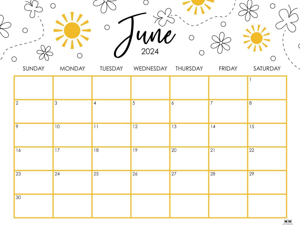 June 2024 Calendars - 50 Free Printables | Printabulls within June and July Calendar Template 2024