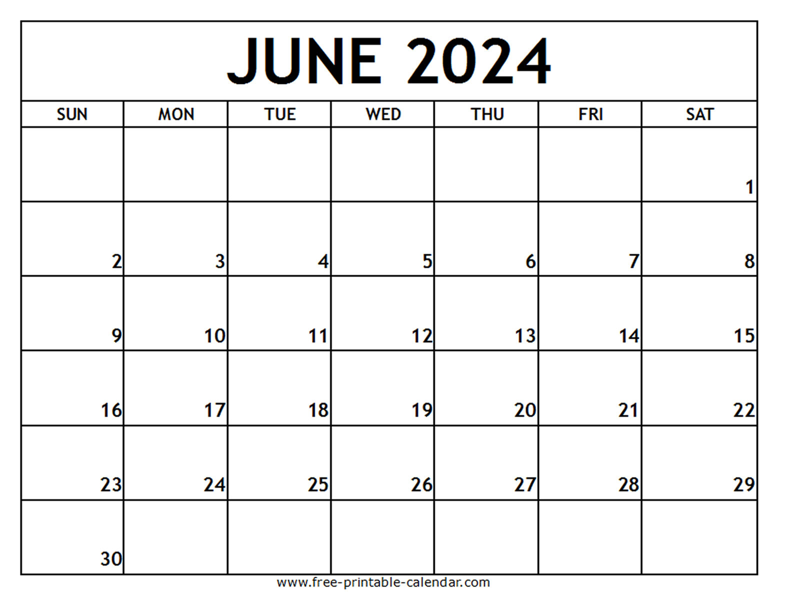 June 2024 Printable Calendar - Free-Printable-Calendar in Free Printable Calendar 2024 June July August