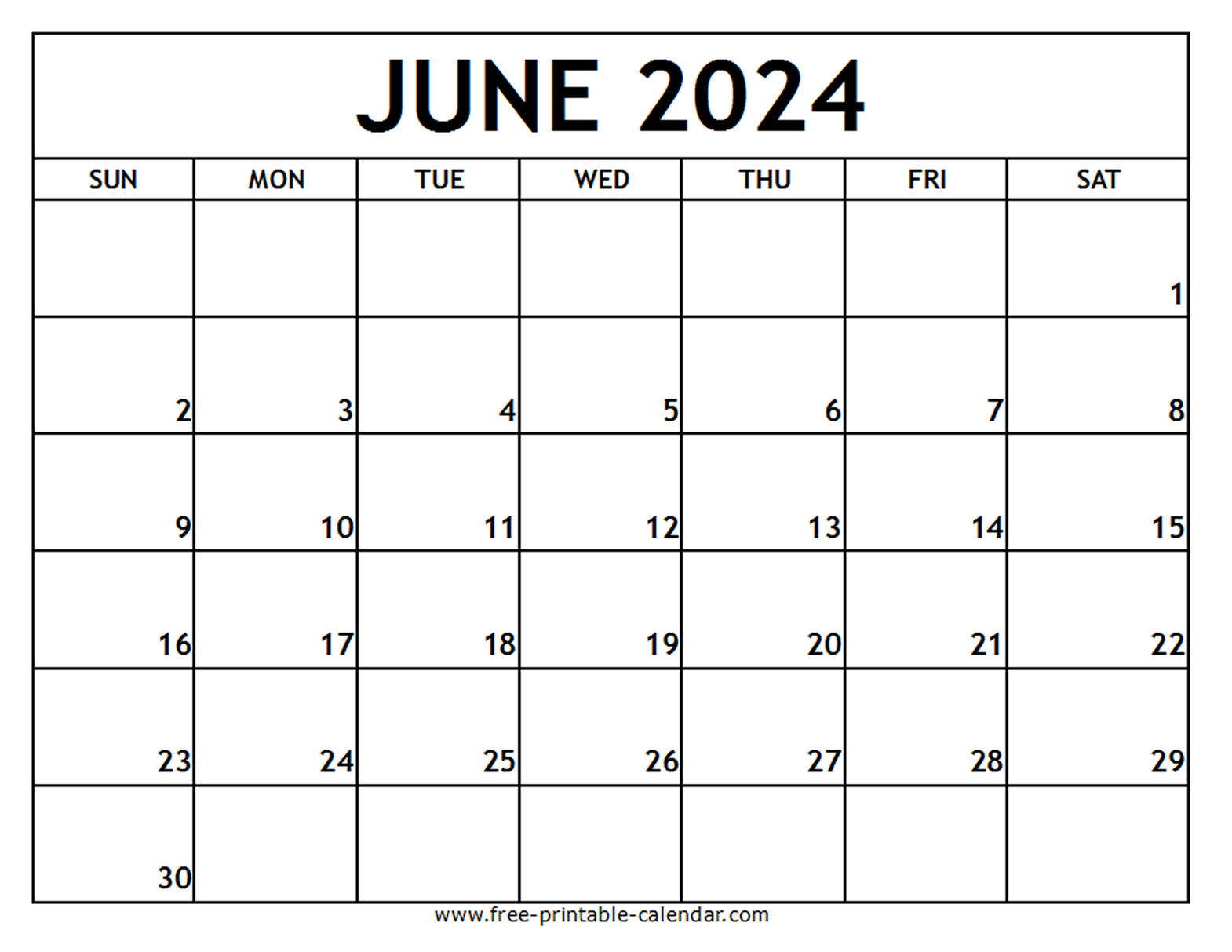 June 2024 Printable Calendar - Free-Printable-Calendar with Free Printable Blank Calendar Juune 2024