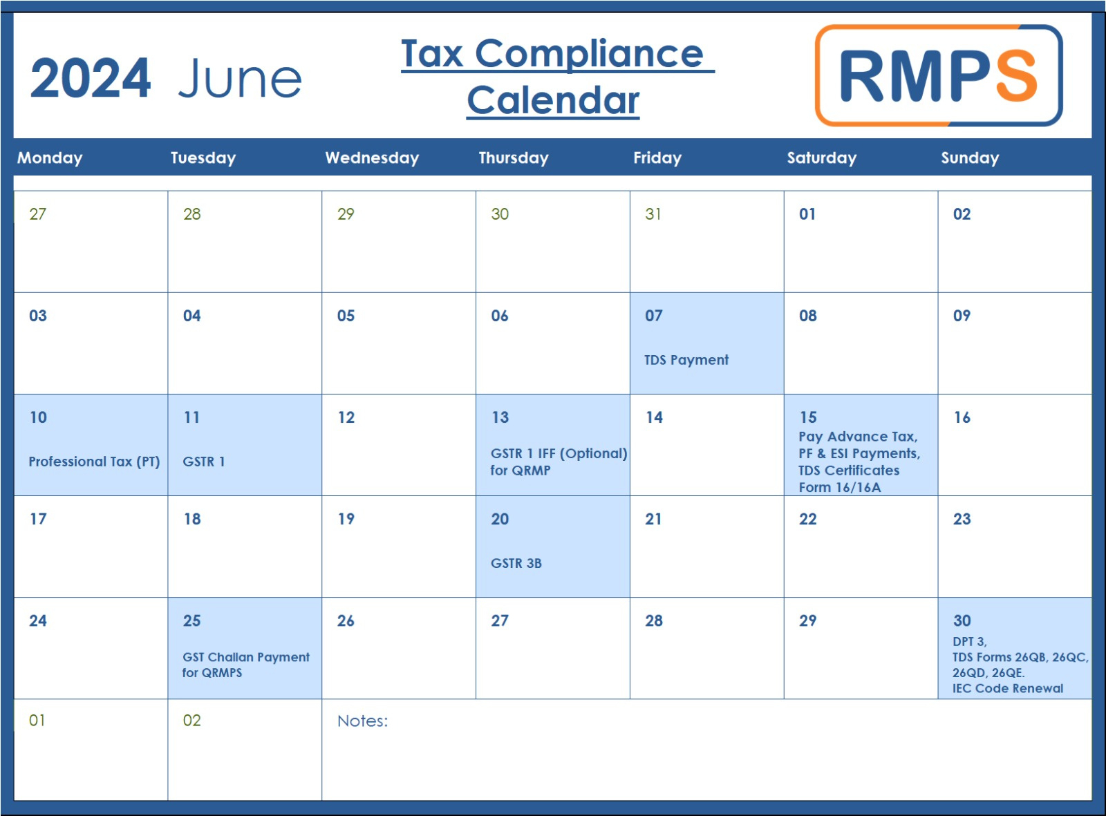 June 2024 Tax Compliance Calendar: Key Deadlines And Tips - Rmps pertaining to Tax Calendar July 2024