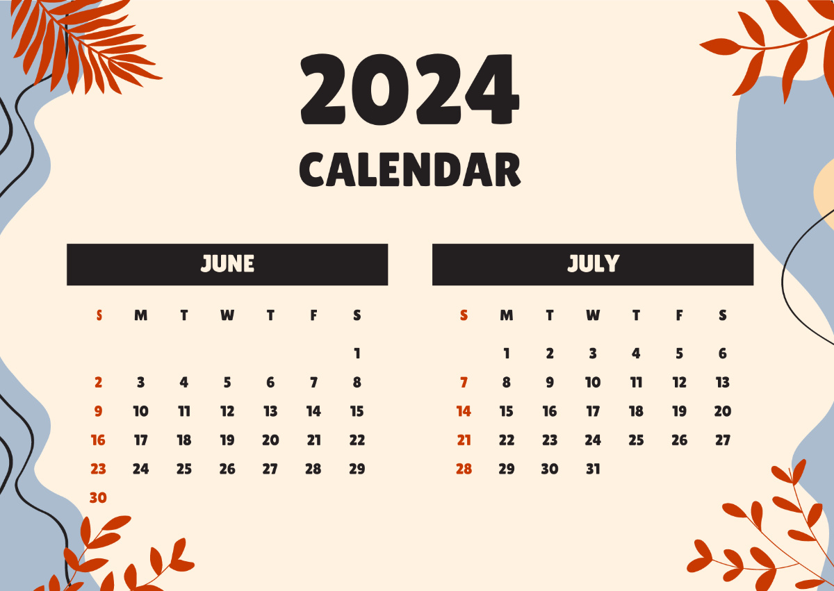 June July 2024 Calendar Template - Edit Online &amp;amp; Download Example in Calendar 2024 June and July