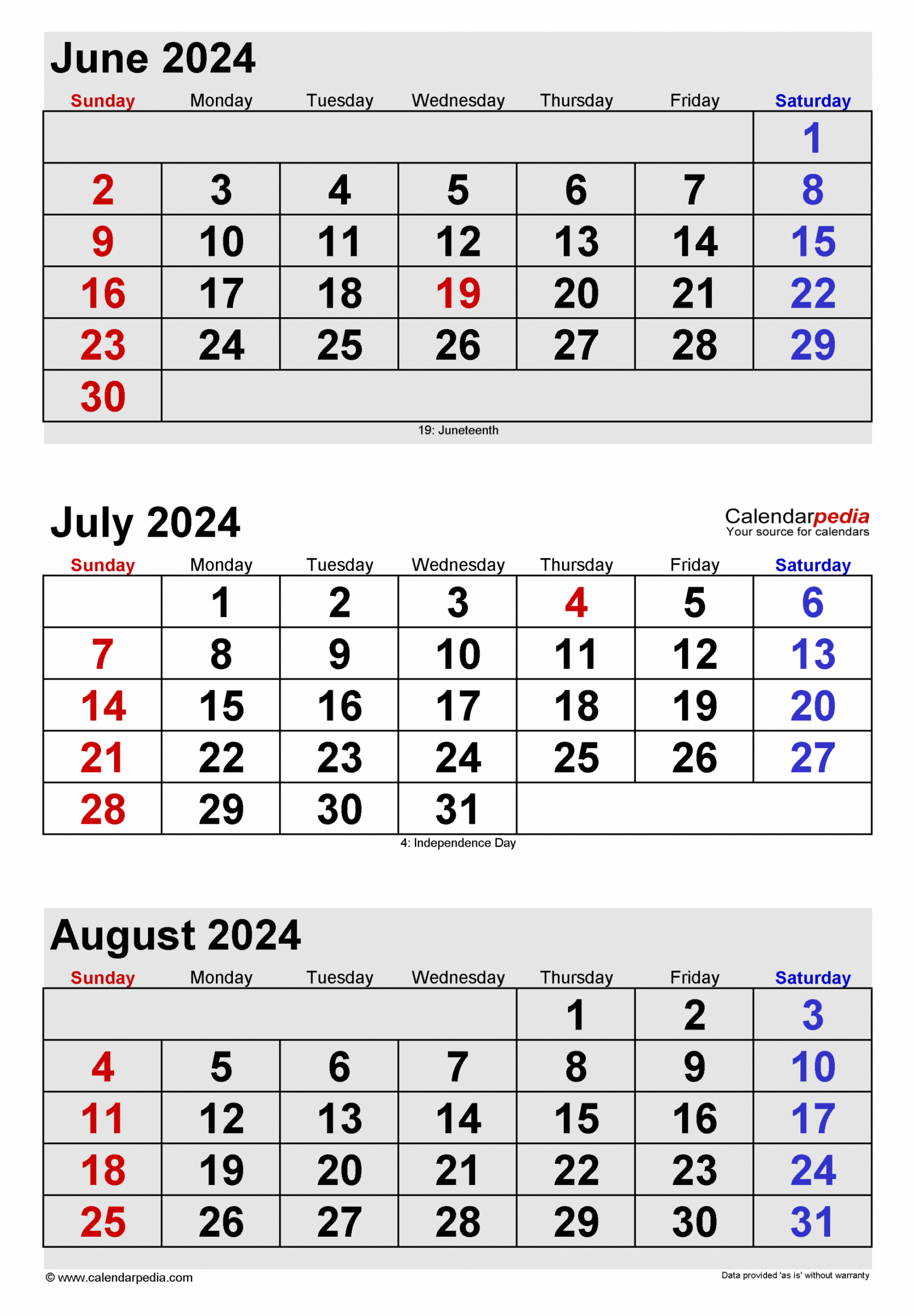 June-July-August Calendar 2024 In 2024 | August Calendar, Calendar pertaining to Calendar June 2024 and July 2024