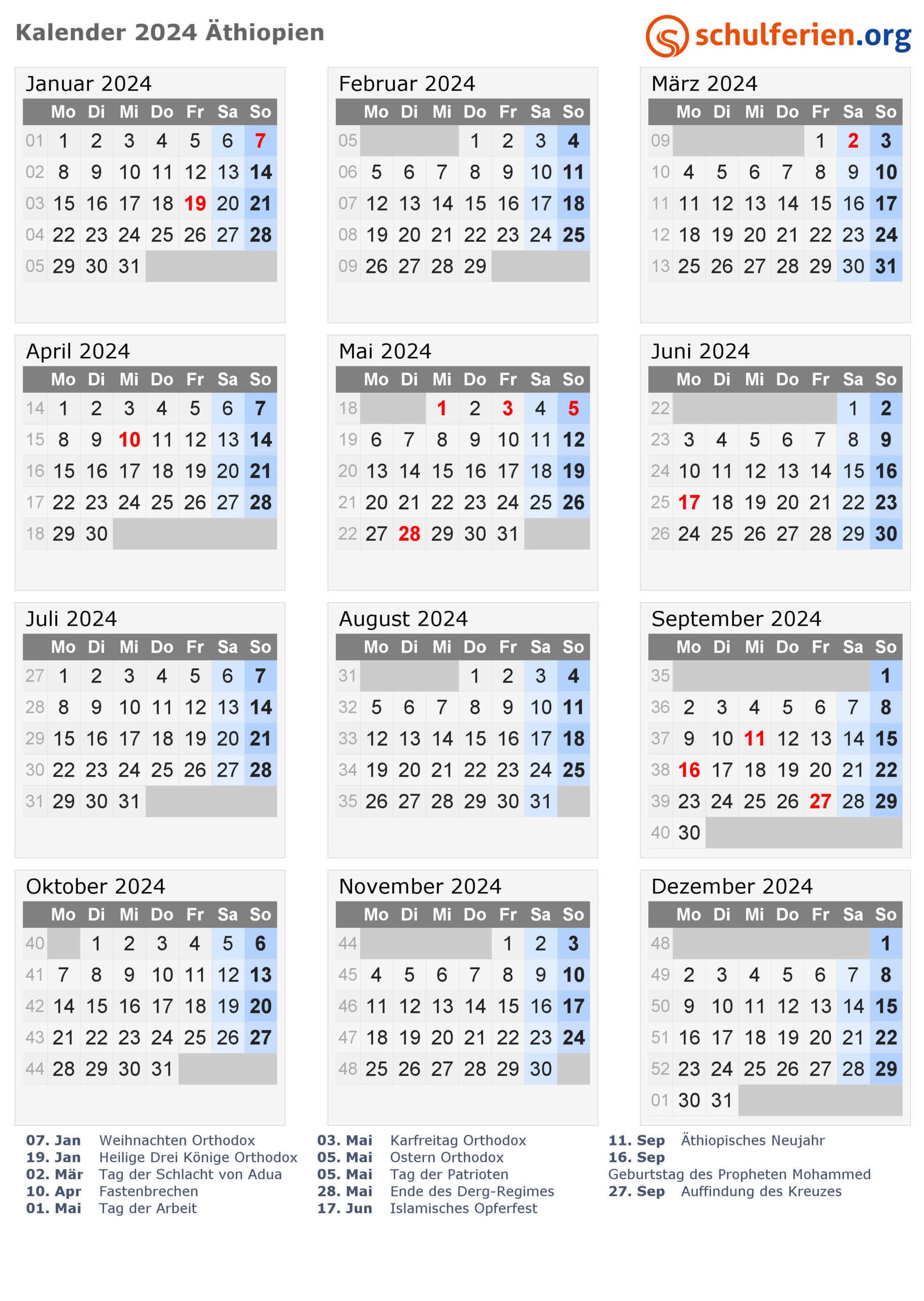 Kalender 2024/2025 Äthiopien, Feiertage with July 21 2024 in Ethiopian Calendar