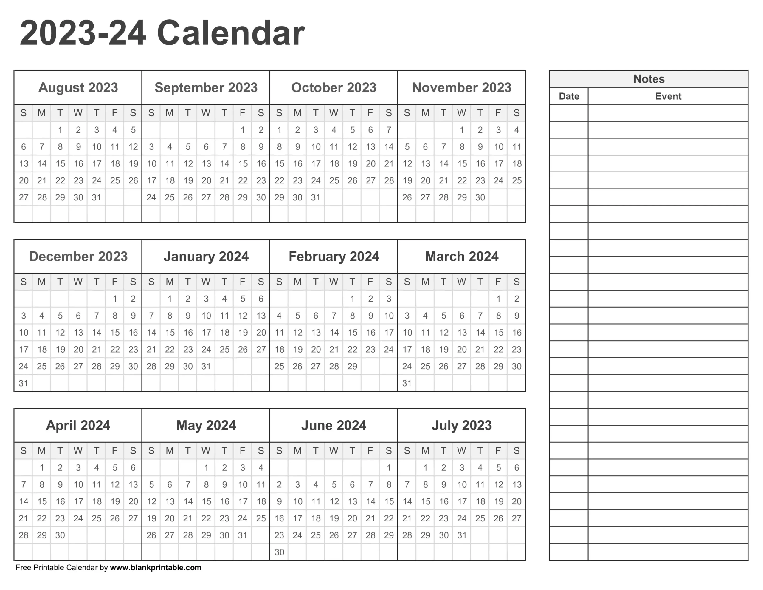 Make Planning Fun &amp;amp; Easy With August 2023 To July 2024 Calendars with Calendar August 2023 - July 2024