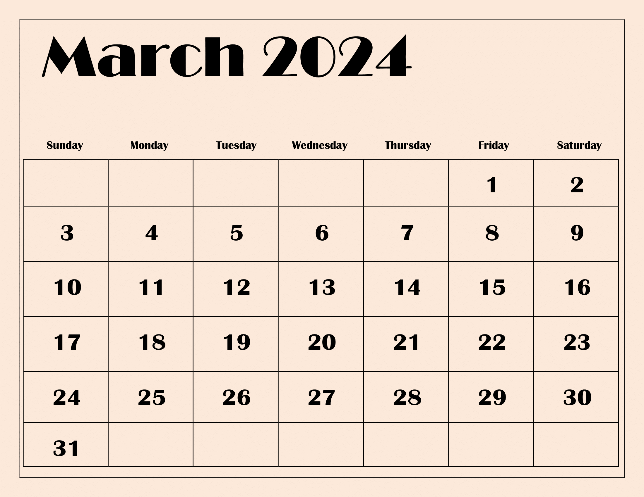 March 2024 Calendar Printable Pdf With Holidays Template Free with regard to Free Printable Blank March 2024 Calendar