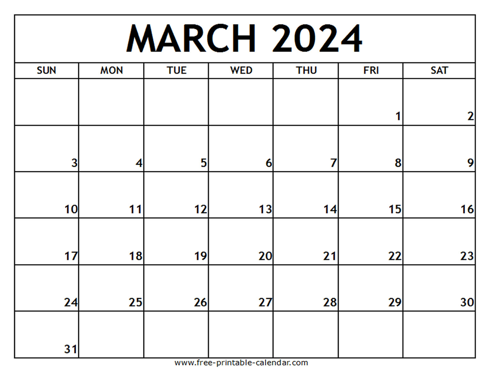 March 2024 Printable Calendar - Free-Printable-Calendar with Free Printable Blank March 2024 Calendar