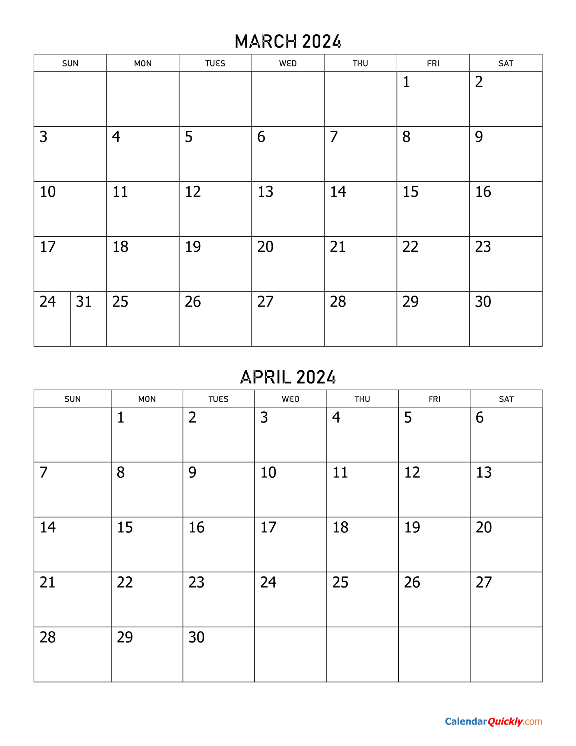 March And April 2024 Calendar | Calendar Quickly with Free Printable Calendar April 2024 To March 2024