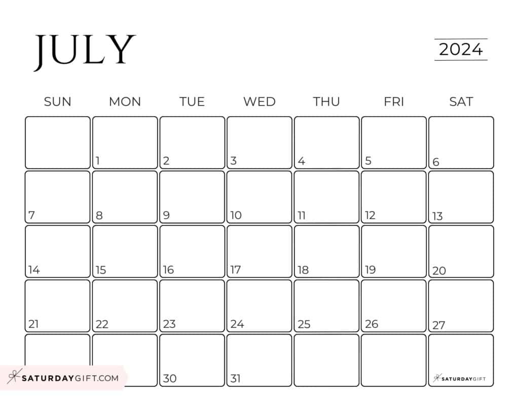 Minimalist Calendar Template 2024 - Free Printable Landscape Calendar throughout July 2024 Calendar Minimalist