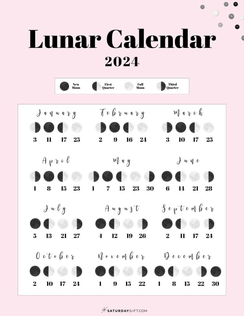Moon Phase Calendar - Cute &amp;amp; Free Printable 2024 Lunar Calendar in July Calendar with Moon Phases 2024