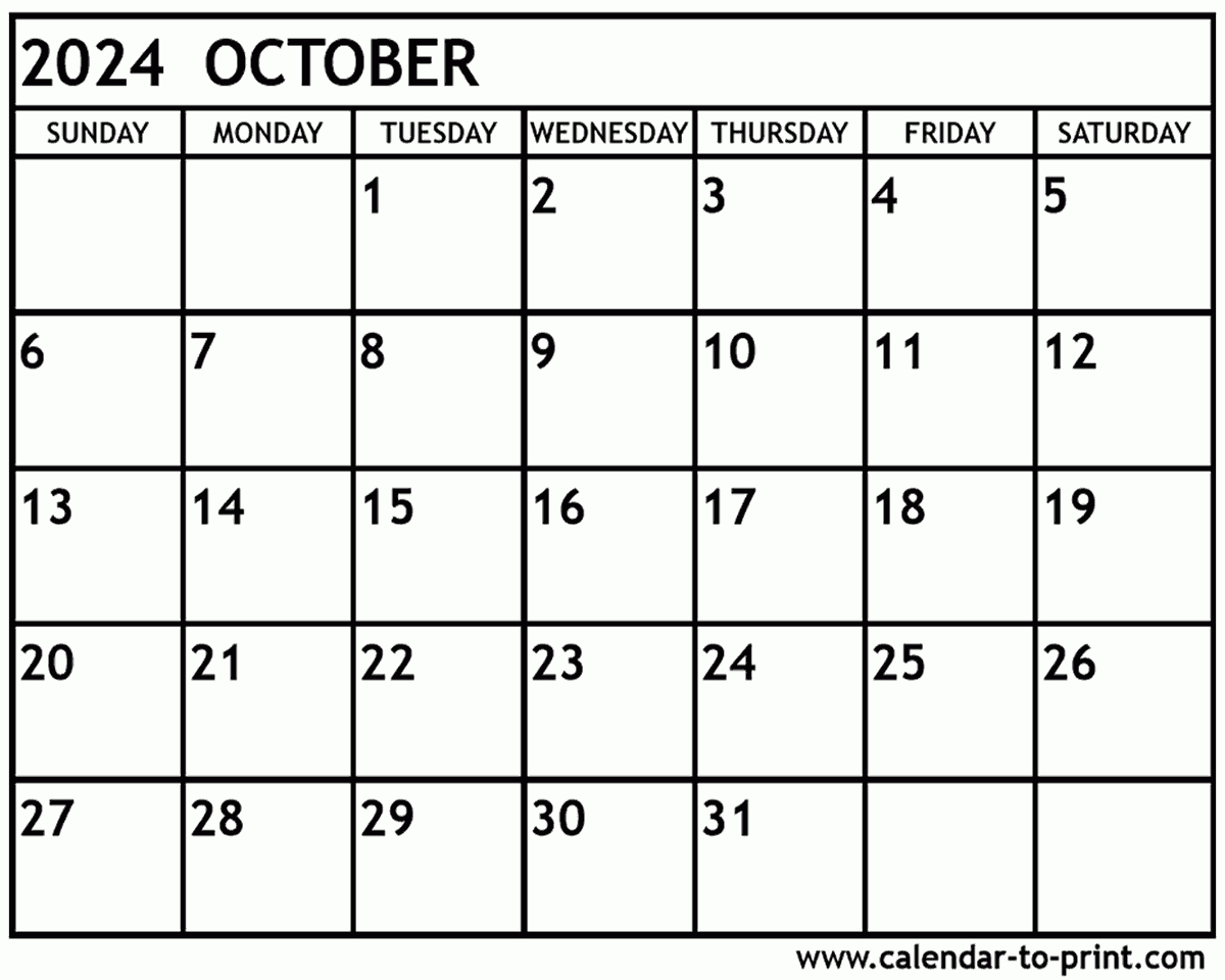 October 2024 Calendar Printable for Free Printable Calendar 2024 October
