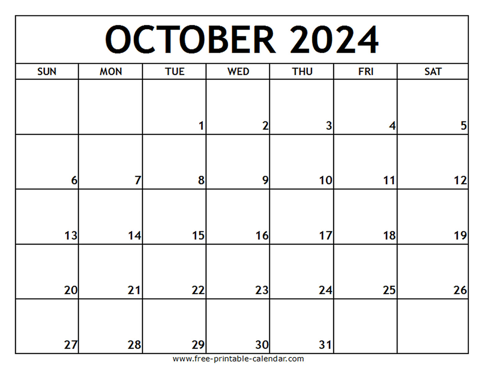October 2024 Printable Calendar - Free-Printable-Calendar throughout Free Printable Calendar 2024 October