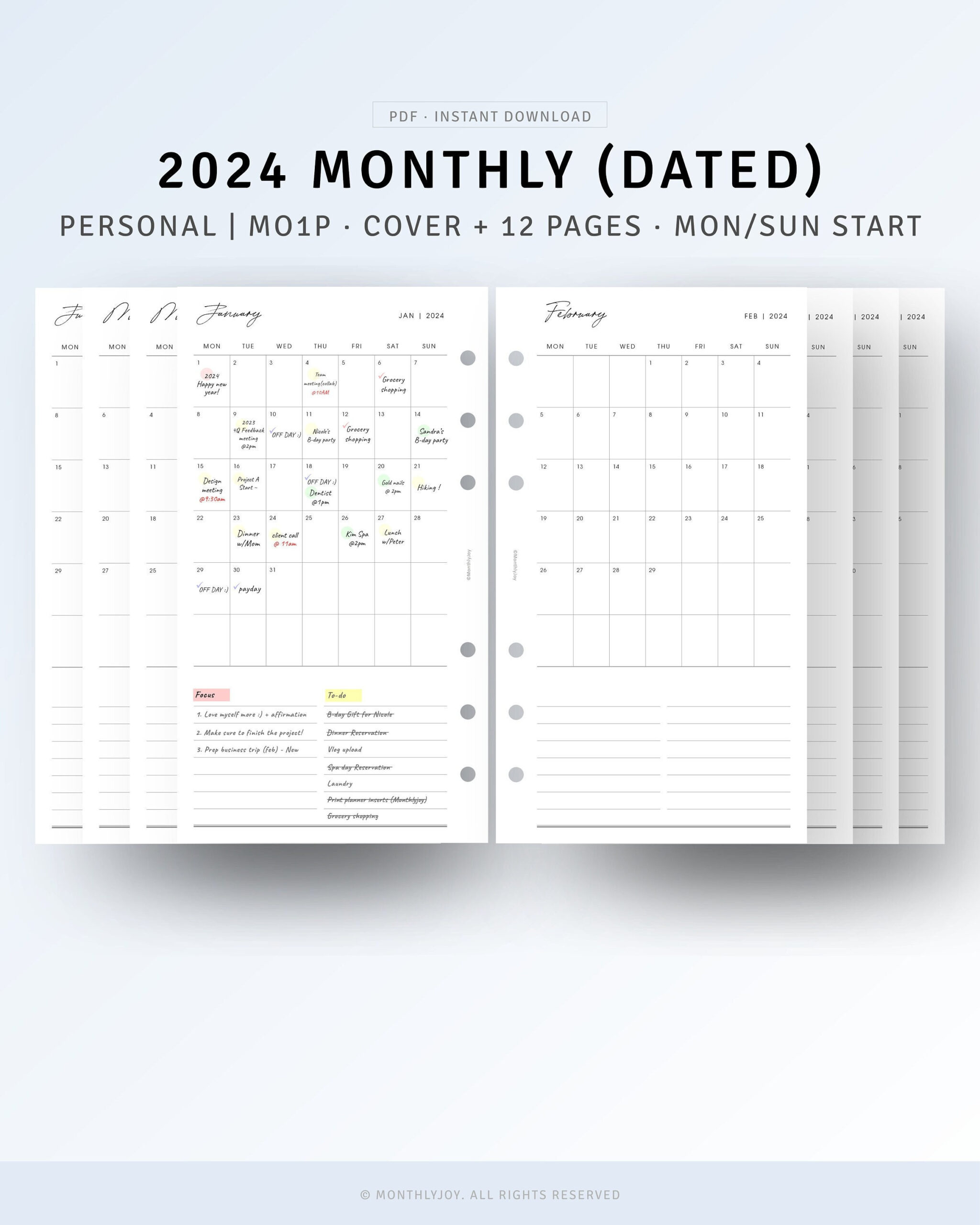 Personal, Monthly 2024 Planner Pdf Printable Month At A Glance pertaining to Free Printable Calendar 2024 4 X 6.75 Planner