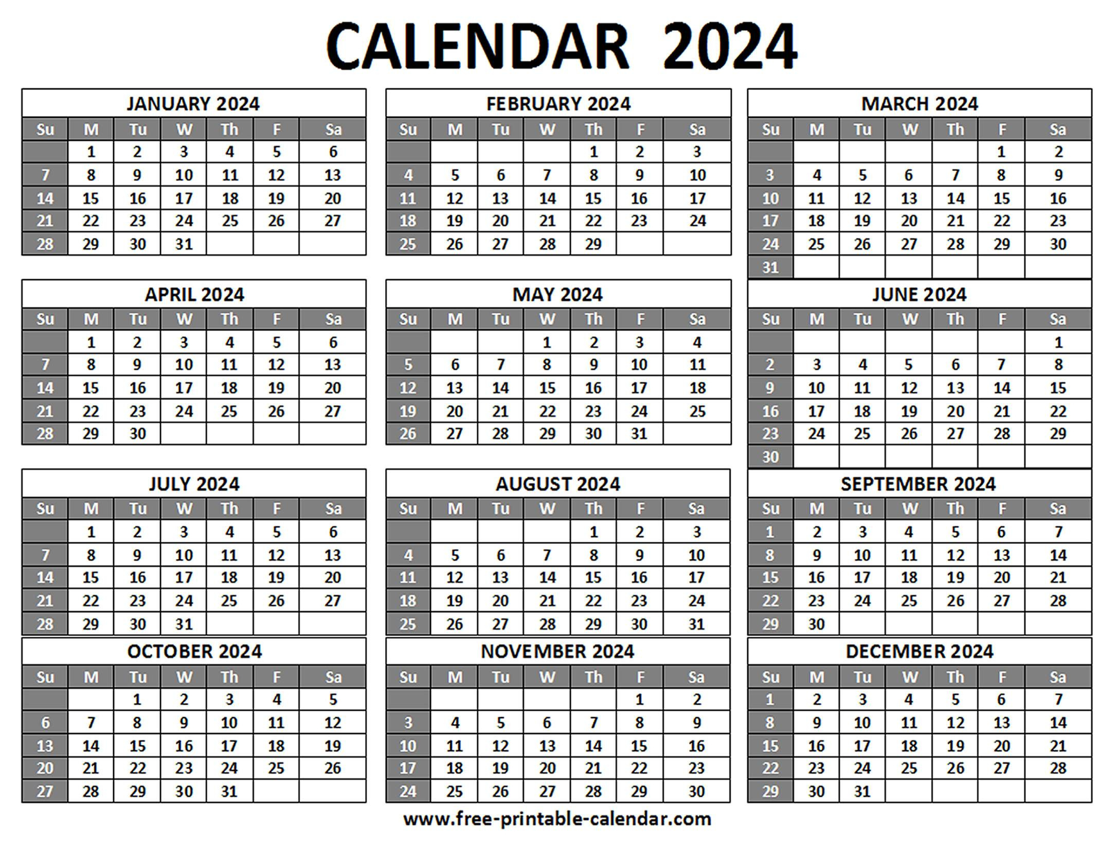 Printable 2024 Calendar - Free-Printable-Calendar with Free Printable Calendar 2024 1 Page