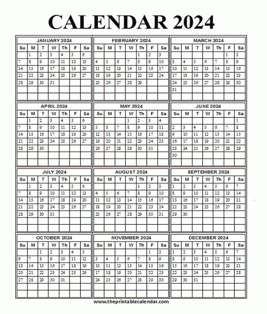 Printable 2024 Calendar - One Page 12 Month Calendar intended for 2024 Julian Calendar Printable Free