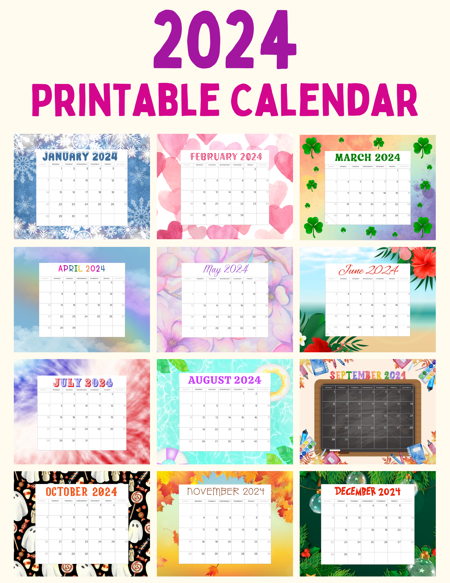 Printable 2024 Monthly Calendar | Free Printable Calendar Monthly regarding Free Printable Calendar 2024 Cute With Holidays