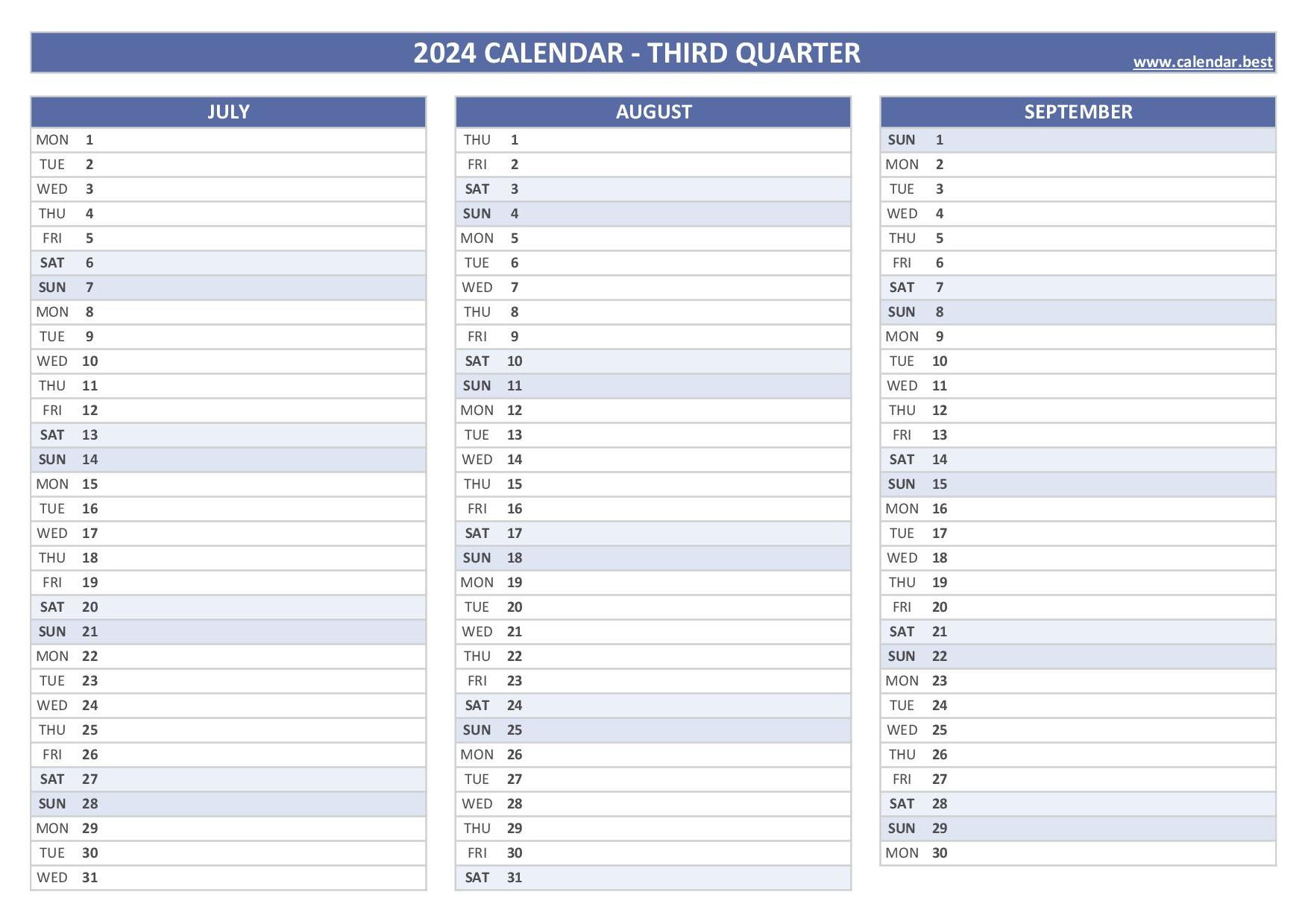 Printable 3Rd Quarter 2024 Calendar with regard to Free Printable Calendar 3Rd Quarter 2024