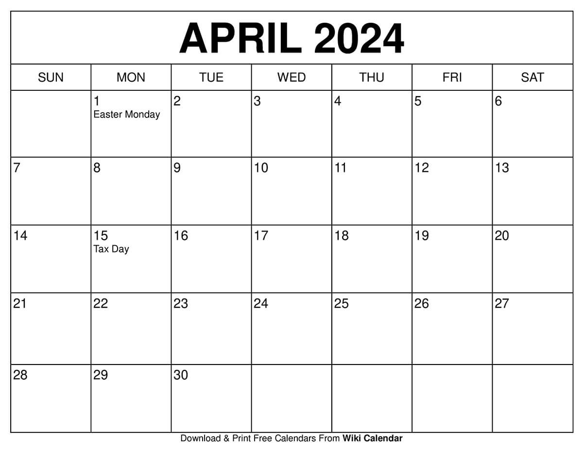 Printable April 2024 Calendar Templates With Holidays intended for Free Printable Calendar April 2024