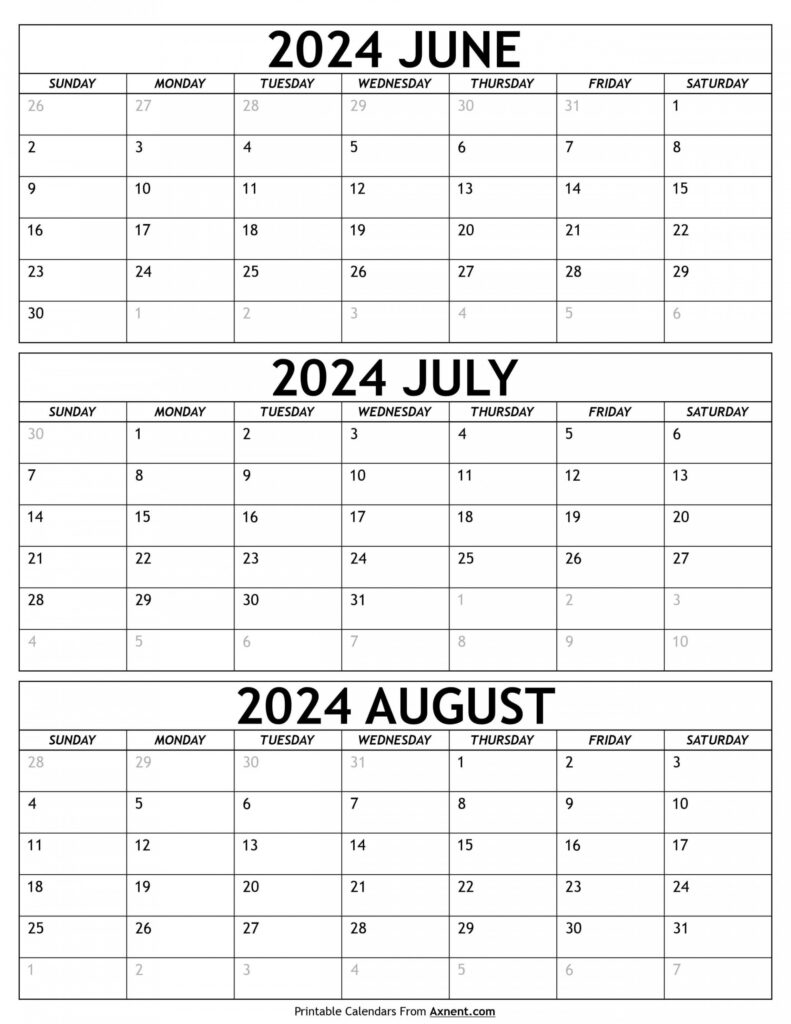 Printable Calendar 2024 June July August | Printable Calendar