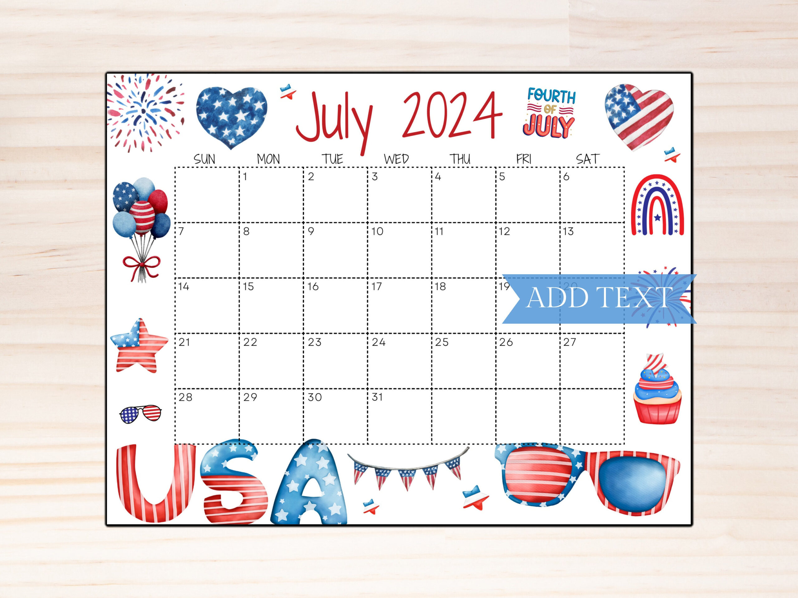 Printable Fourth Of July 2024 Calendar, Editable Summer Calendar pertaining to Fourth of July 2024 Calendar