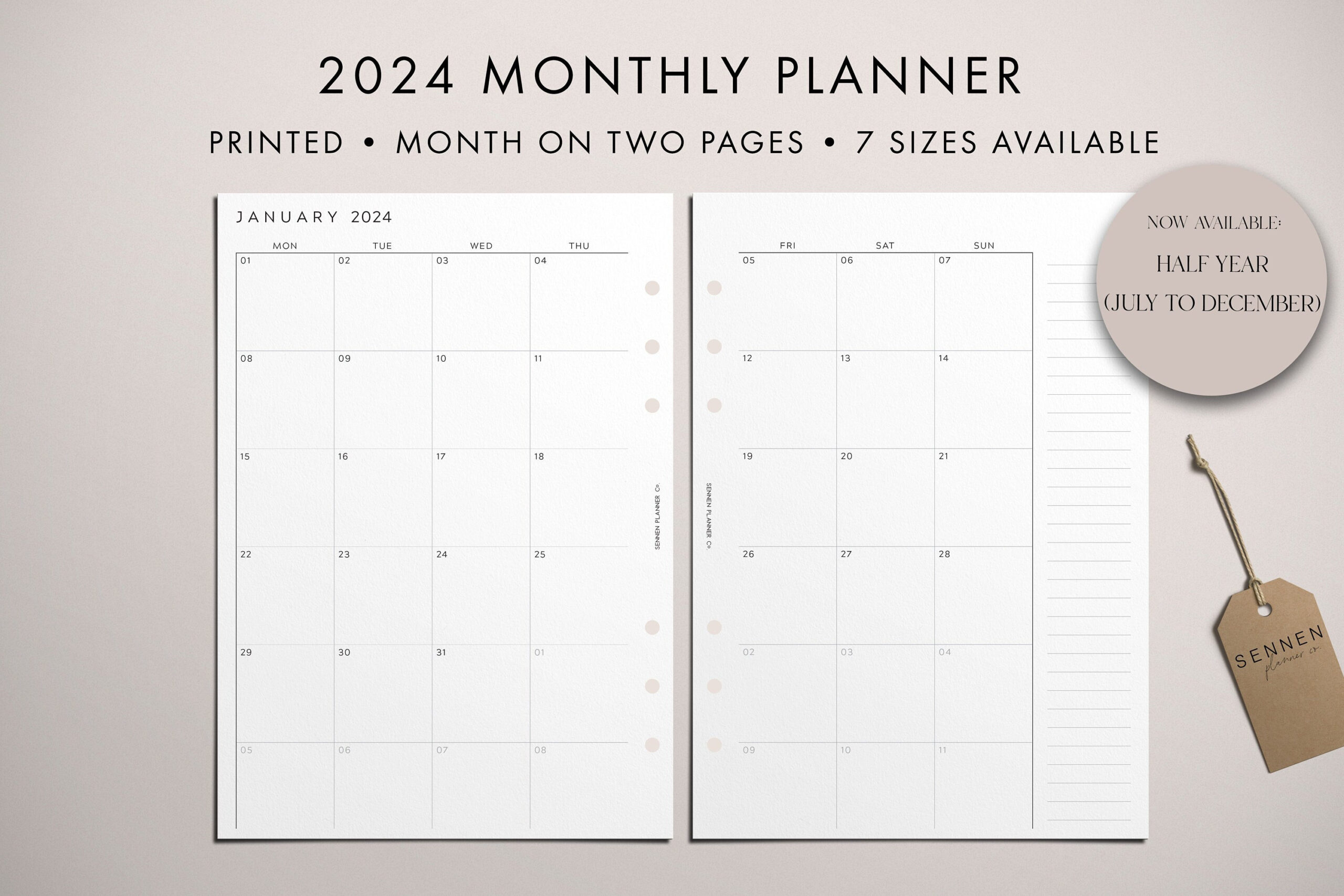 Printed 2024 Monthly Planner Insert V2, Month On Two Pages, Mo2P within Free Printable Calendar 2024 4 X 6.75 Planner