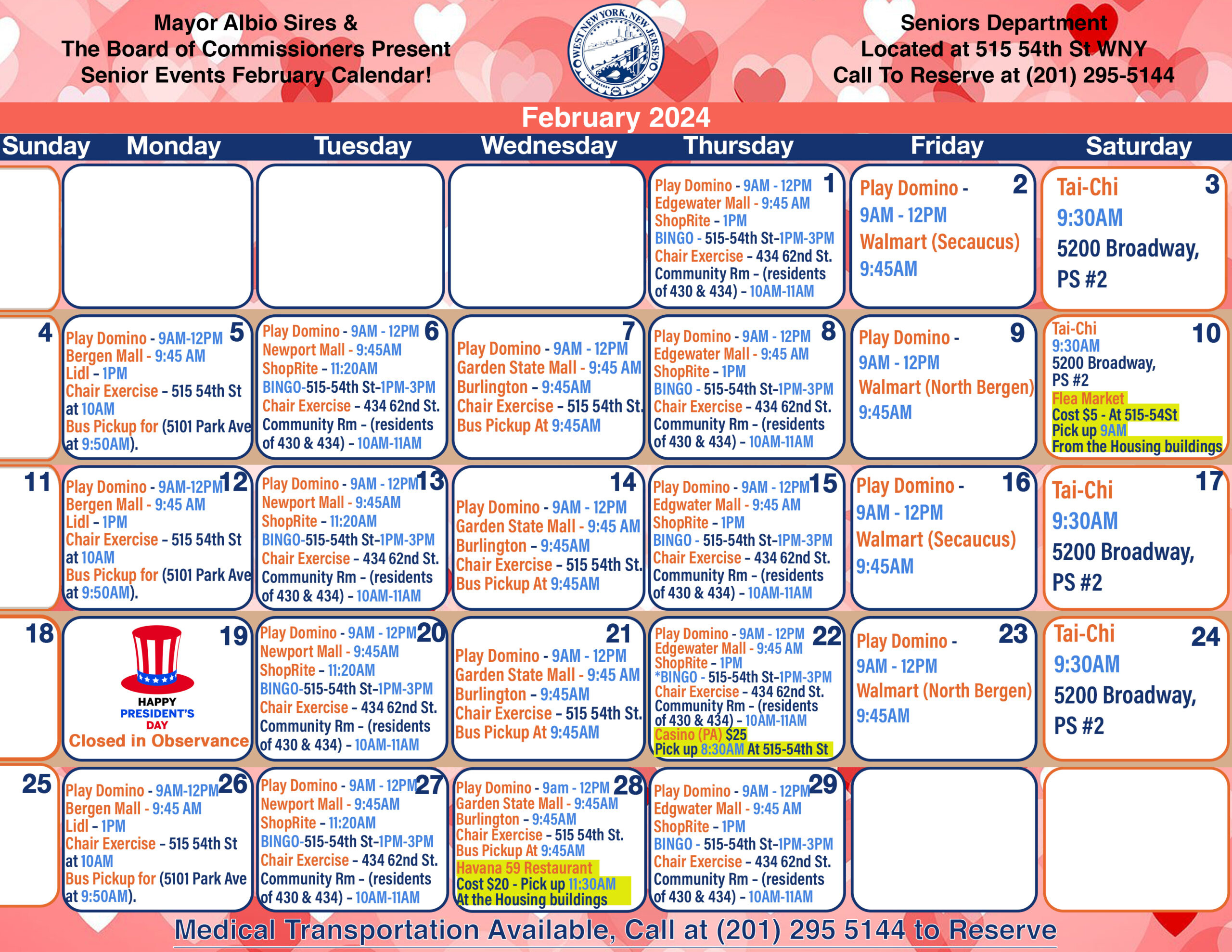Senior Events – February 2024 – The Town Of West New York with regard to NYC July Calendar of Events 2024