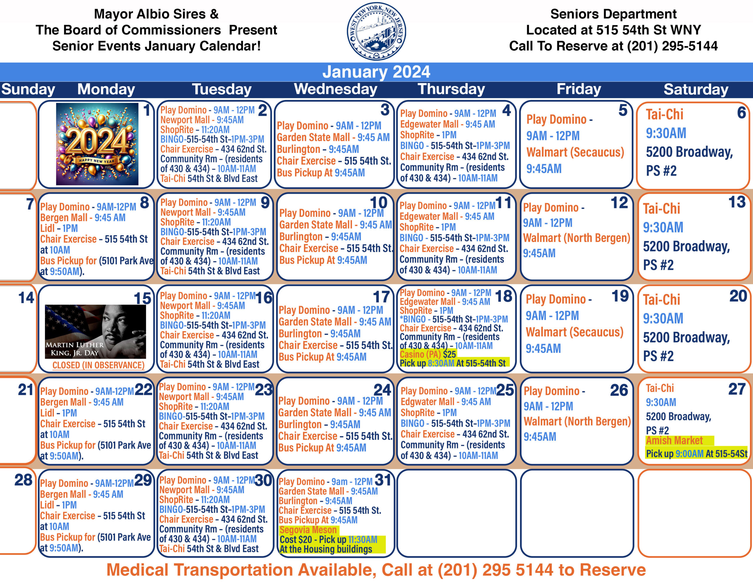 Senior Events – January 2024 – The Town Of West New York for NYC July Calendar of Events 2024