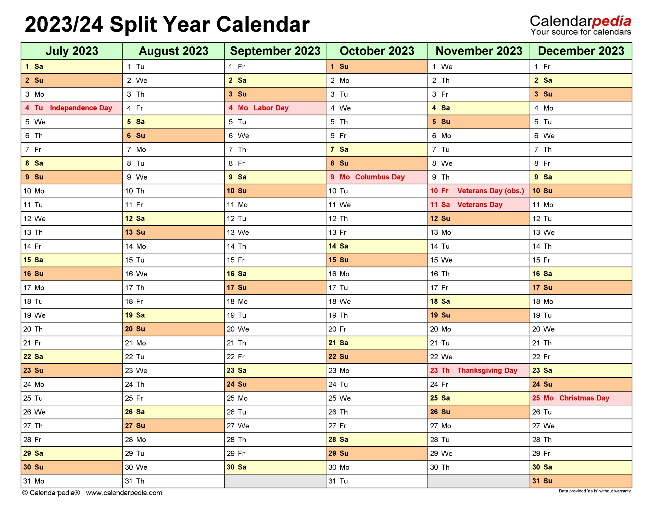 Split Year Calendars 2023/2024 (July To June) - Pdf Templates in Calendar August 2023 - July 2024