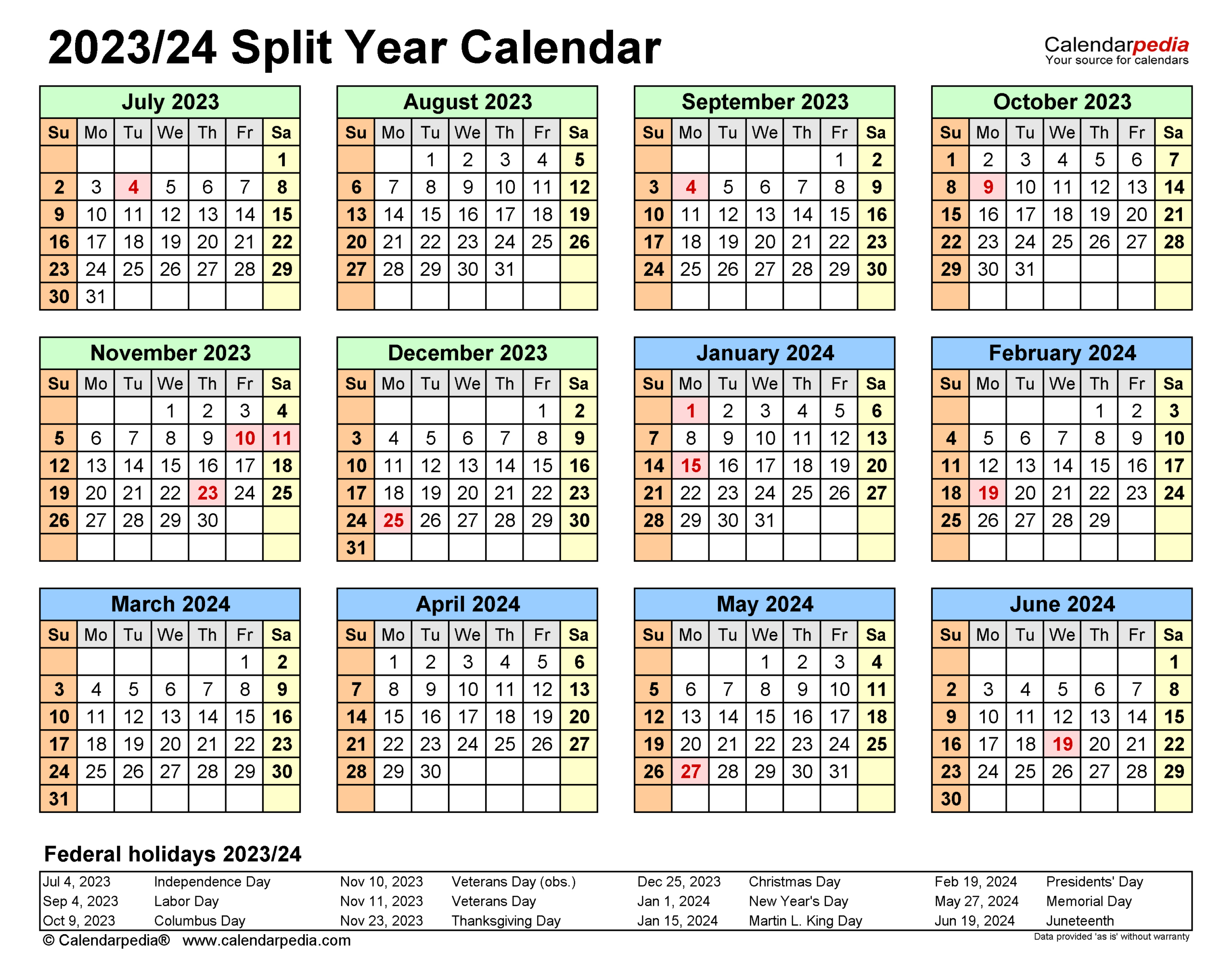 Split Year Calendars 2023/2024 (July To June) - Pdf Templates inside July Through June Calendar 2024