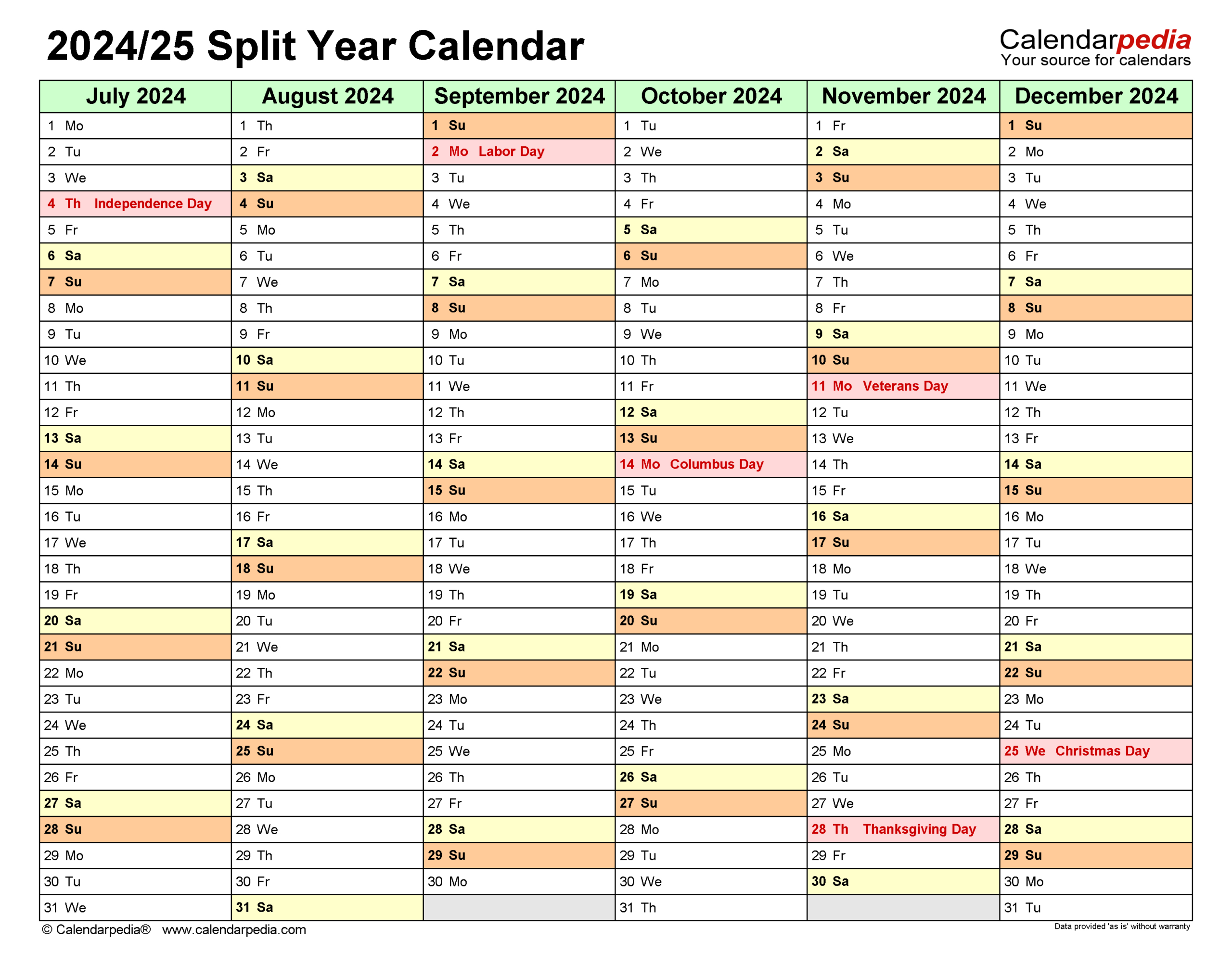 Split Year Calendars 2024/2025 (July To June) - Pdf Templates pertaining to July 2024 - July 2025 Calendar